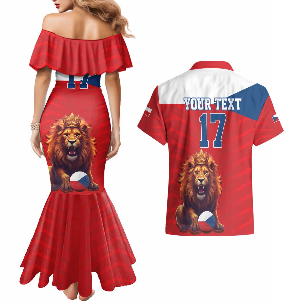 Custom Czech Republic Football Go Champions Couples Matching Mermaid Dress and Hawaiian Shirt Sporty Style with Lion Mascot