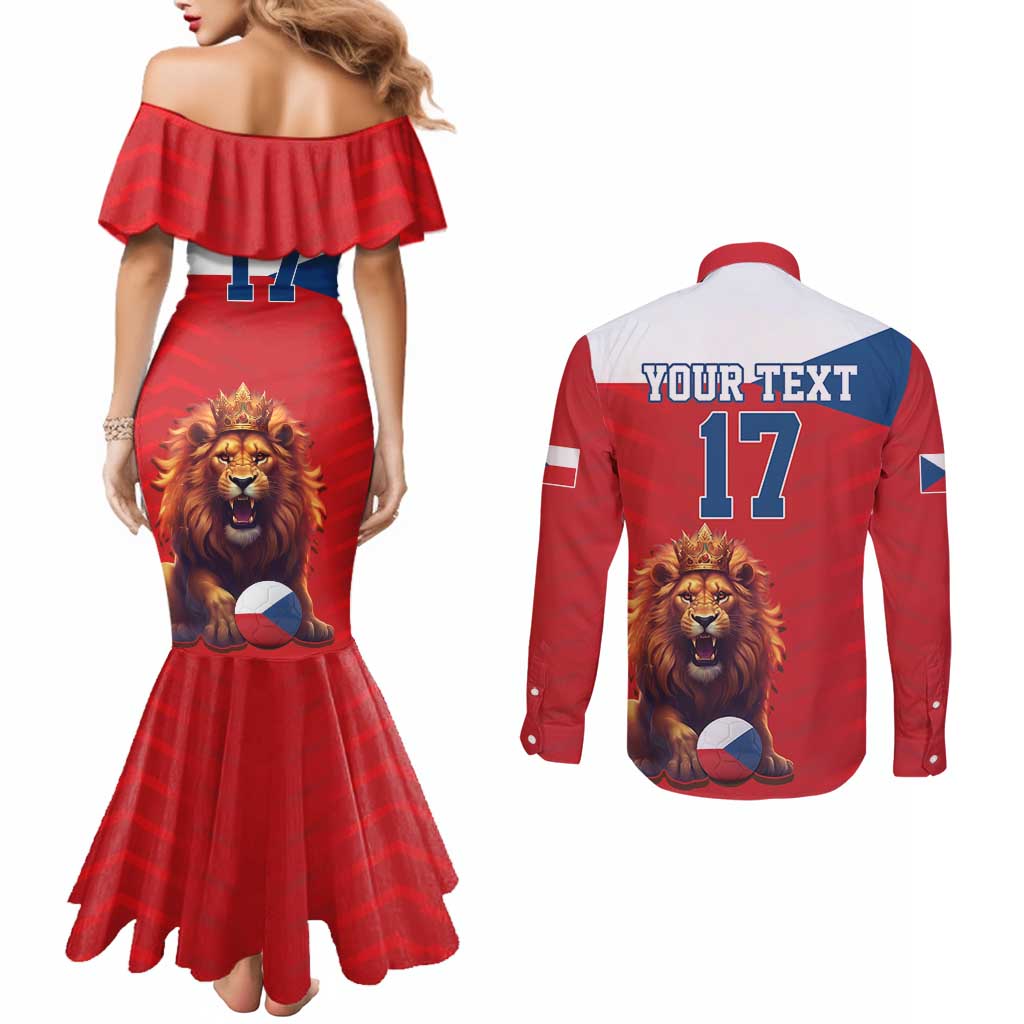 Custom Czech Republic Football Go Champions Couples Matching Mermaid Dress and Long Sleeve Button Shirt Sporty Style with Lion Mascot
