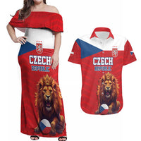 Custom Czech Republic Football Go Champions Couples Matching Off Shoulder Maxi Dress and Hawaiian Shirt Sporty Style with Lion Mascot