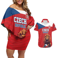 Custom Czech Republic Football Go Champions Couples Matching Off Shoulder Short Dress and Hawaiian Shirt Sporty Style with Lion Mascot