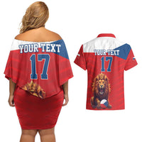 Custom Czech Republic Football Go Champions Couples Matching Off Shoulder Short Dress and Hawaiian Shirt Sporty Style with Lion Mascot