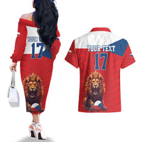Custom Czech Republic Football Go Champions Couples Matching Off The Shoulder Long Sleeve Dress and Hawaiian Shirt Sporty Style with Lion Mascot