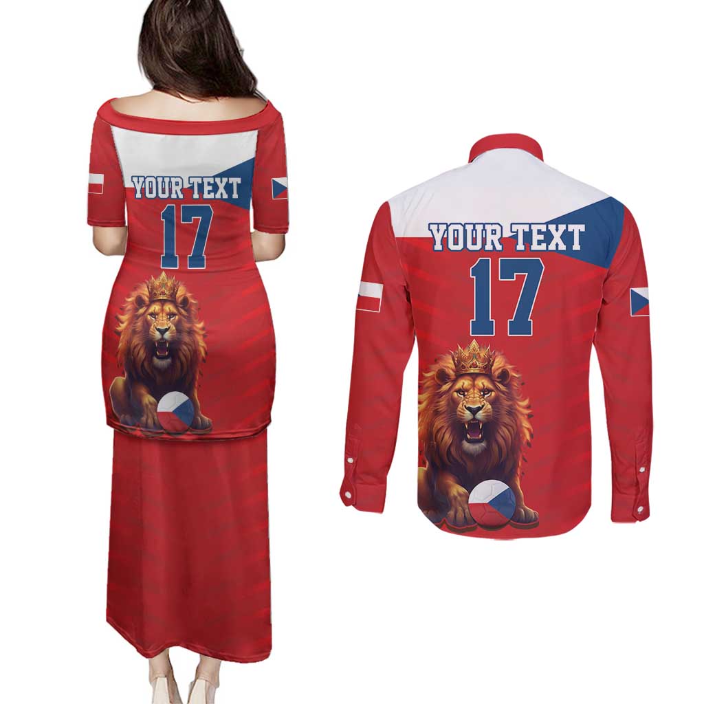 Custom Czech Republic Football Go Champions Couples Matching Puletasi and Long Sleeve Button Shirt Sporty Style with Lion Mascot