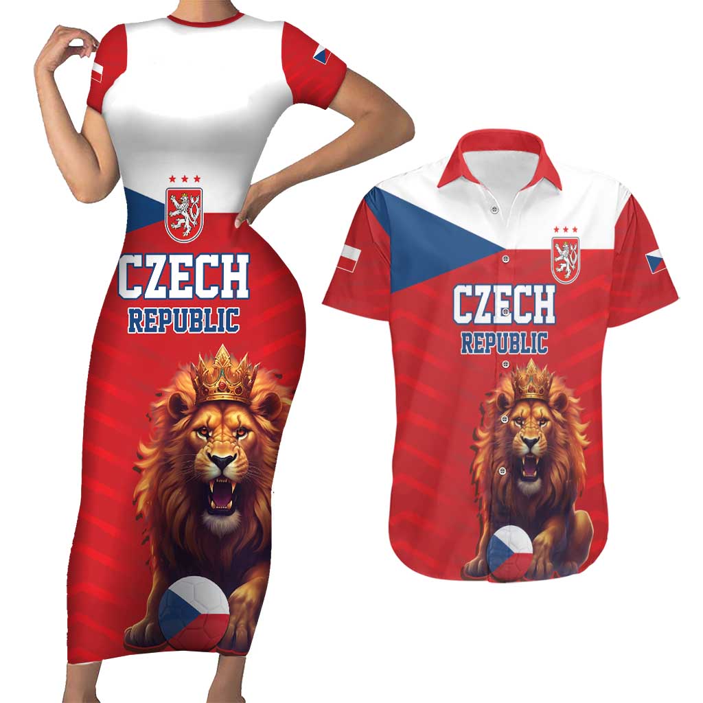 Custom Czech Republic Football Go Champions Couples Matching Short Sleeve Bodycon Dress and Hawaiian Shirt Sporty Style with Lion Mascot