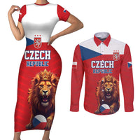 Custom Czech Republic Football Go Champions Couples Matching Short Sleeve Bodycon Dress and Long Sleeve Button Shirt Sporty Style with Lion Mascot