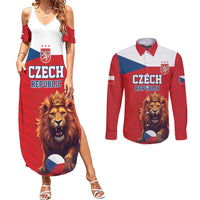 Custom Czech Republic Football Go Champions Couples Matching Summer Maxi Dress and Long Sleeve Button Shirt Sporty Style with Lion Mascot