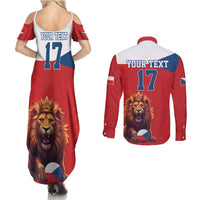 Custom Czech Republic Football Go Champions Couples Matching Summer Maxi Dress and Long Sleeve Button Shirt Sporty Style with Lion Mascot