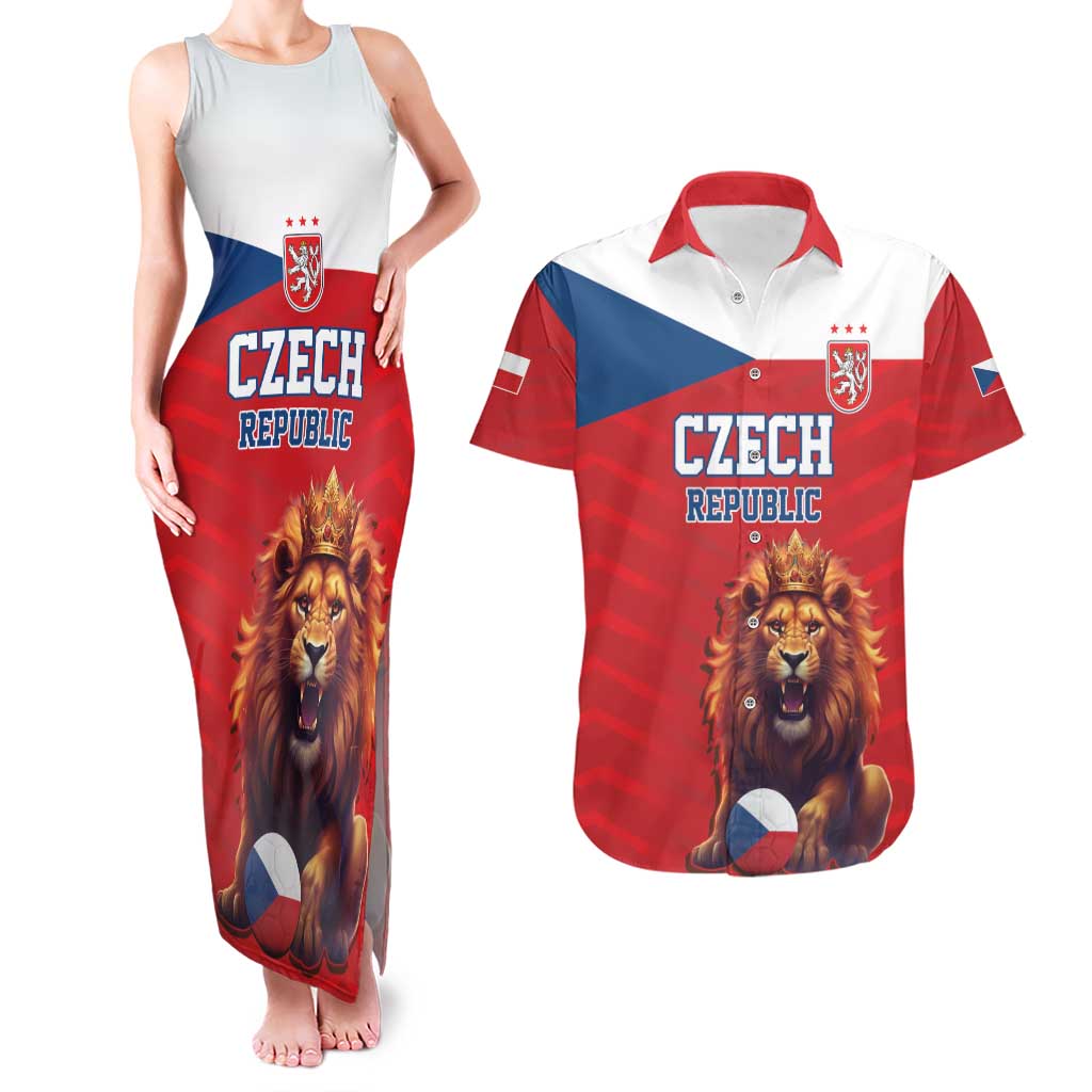 Custom Czech Republic Football Go Champions Couples Matching Tank Maxi Dress and Hawaiian Shirt Sporty Style with Lion Mascot