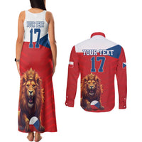 Custom Czech Republic Football Go Champions Couples Matching Tank Maxi Dress and Long Sleeve Button Shirt Sporty Style with Lion Mascot