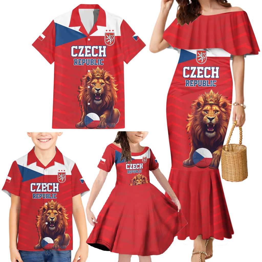 Custom Czech Republic Football Go Champions Family Matching Mermaid Dress and Hawaiian Shirt Sporty Style with Lion Mascot