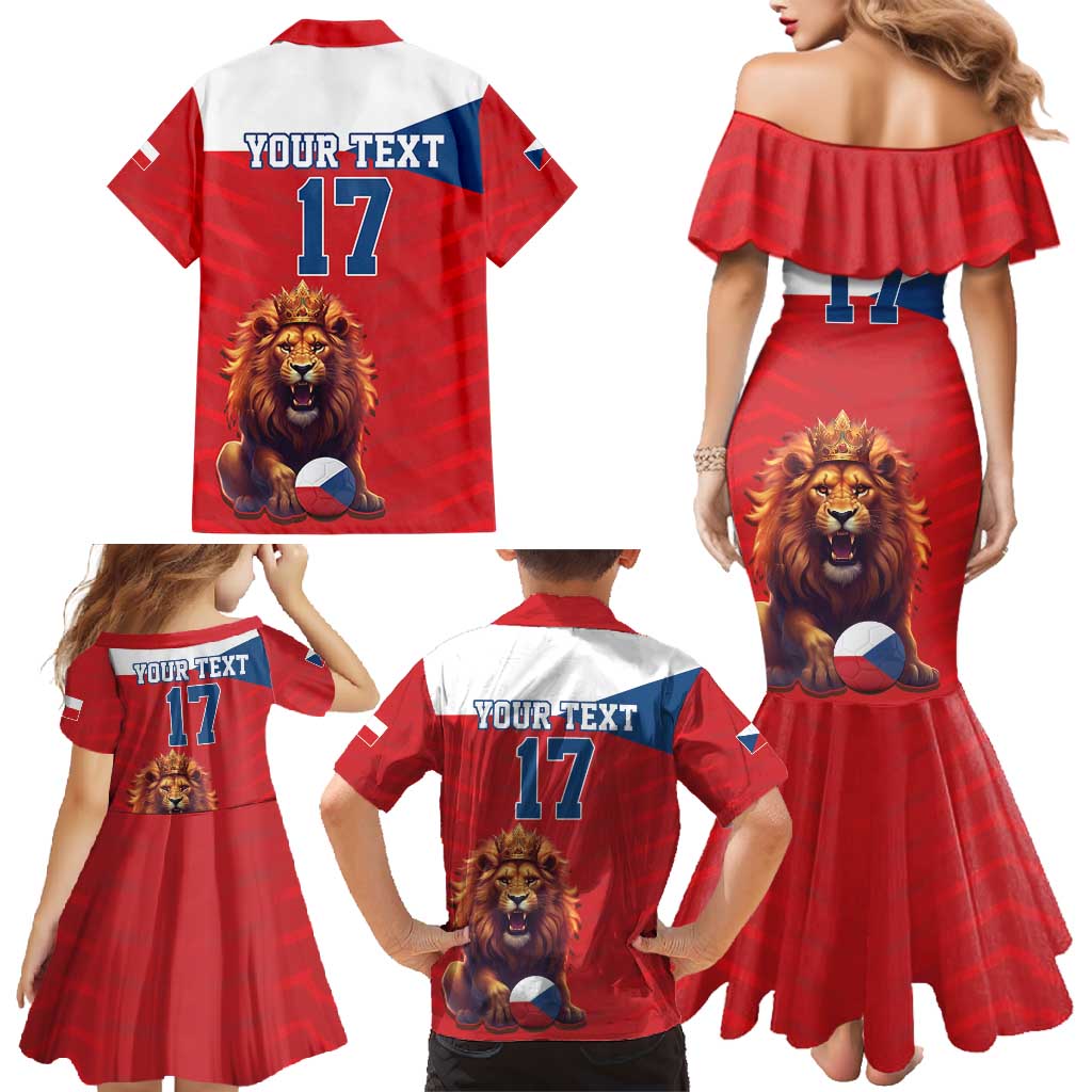 Custom Czech Republic Football Go Champions Family Matching Mermaid Dress and Hawaiian Shirt Sporty Style with Lion Mascot