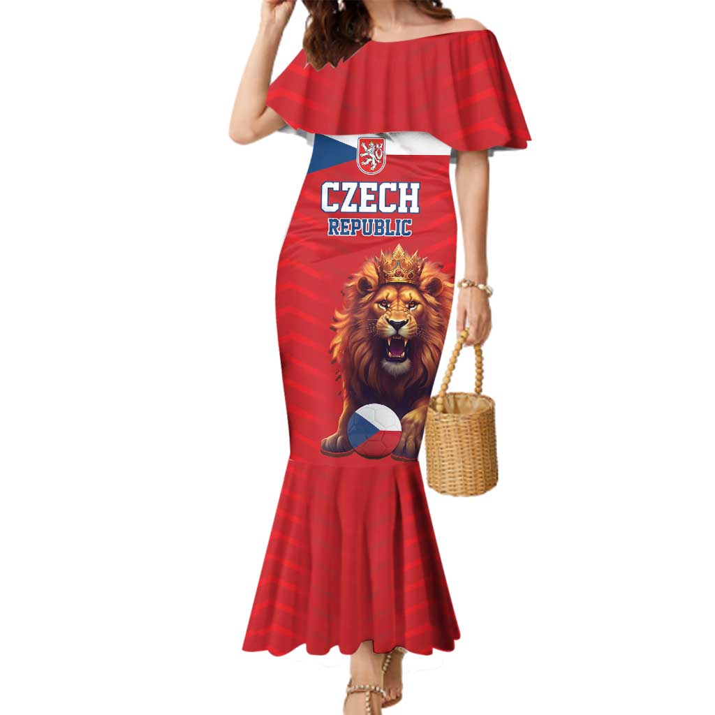 Custom Czech Republic Football Go Champions Family Matching Mermaid Dress and Hawaiian Shirt Sporty Style with Lion Mascot