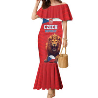 Custom Czech Republic Football Go Champions Family Matching Mermaid Dress and Hawaiian Shirt Sporty Style with Lion Mascot