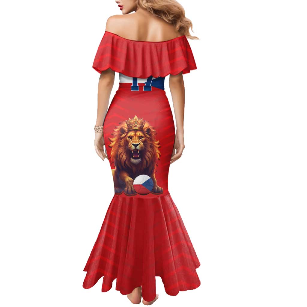 Custom Czech Republic Football Go Champions Family Matching Mermaid Dress and Hawaiian Shirt Sporty Style with Lion Mascot