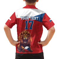 Custom Czech Republic Football Go Champions Family Matching Off The Shoulder Long Sleeve Dress and Hawaiian Shirt Sporty Style with Lion Mascot