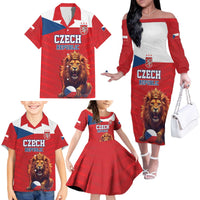 Custom Czech Republic Football Go Champions Family Matching Off The Shoulder Long Sleeve Dress and Hawaiian Shirt Sporty Style with Lion Mascot