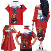 Custom Czech Republic Football Go Champions Family Matching Off The Shoulder Long Sleeve Dress and Hawaiian Shirt Sporty Style with Lion Mascot