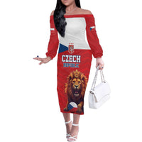Custom Czech Republic Football Go Champions Family Matching Off The Shoulder Long Sleeve Dress and Hawaiian Shirt Sporty Style with Lion Mascot
