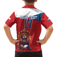 Custom Czech Republic Football Go Champions Family Matching Off Shoulder Maxi Dress and Hawaiian Shirt Sporty Style with Lion Mascot