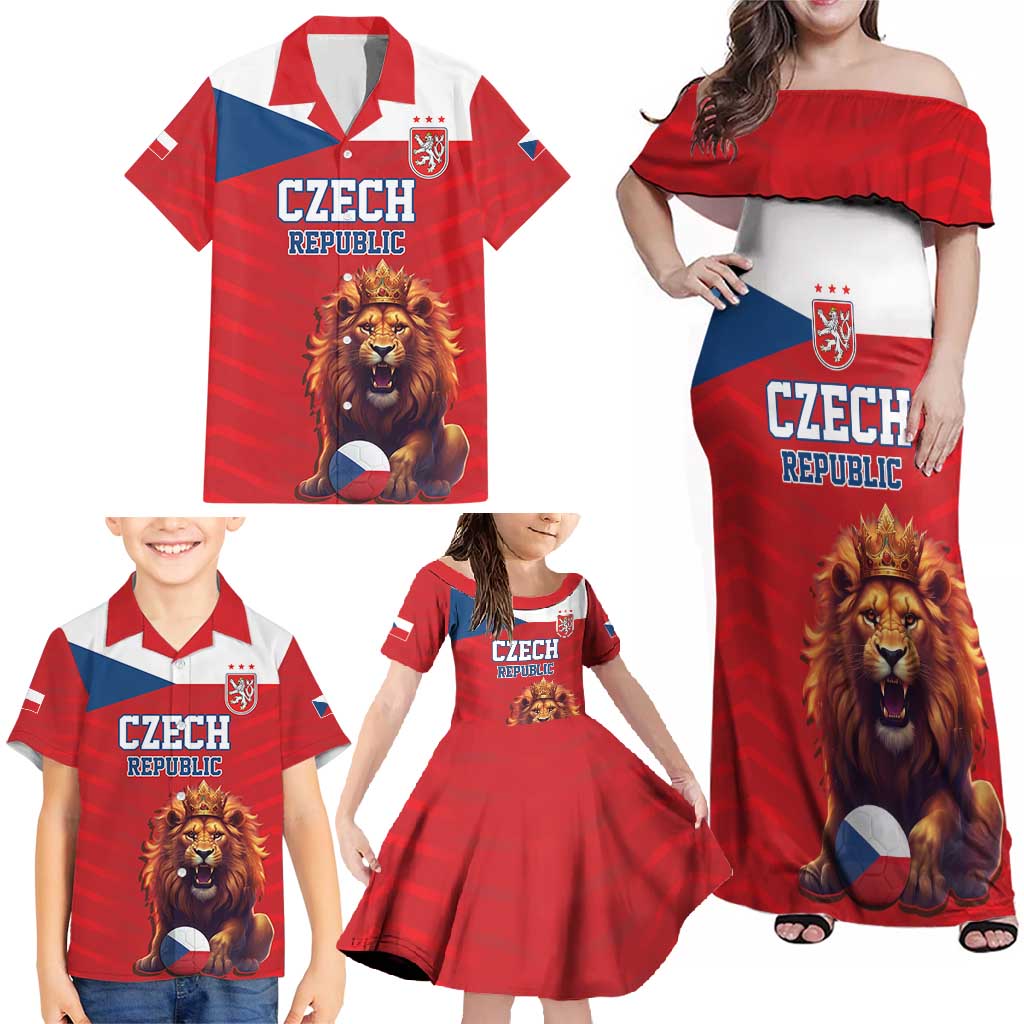 Custom Czech Republic Football Go Champions Family Matching Off Shoulder Maxi Dress and Hawaiian Shirt Sporty Style with Lion Mascot
