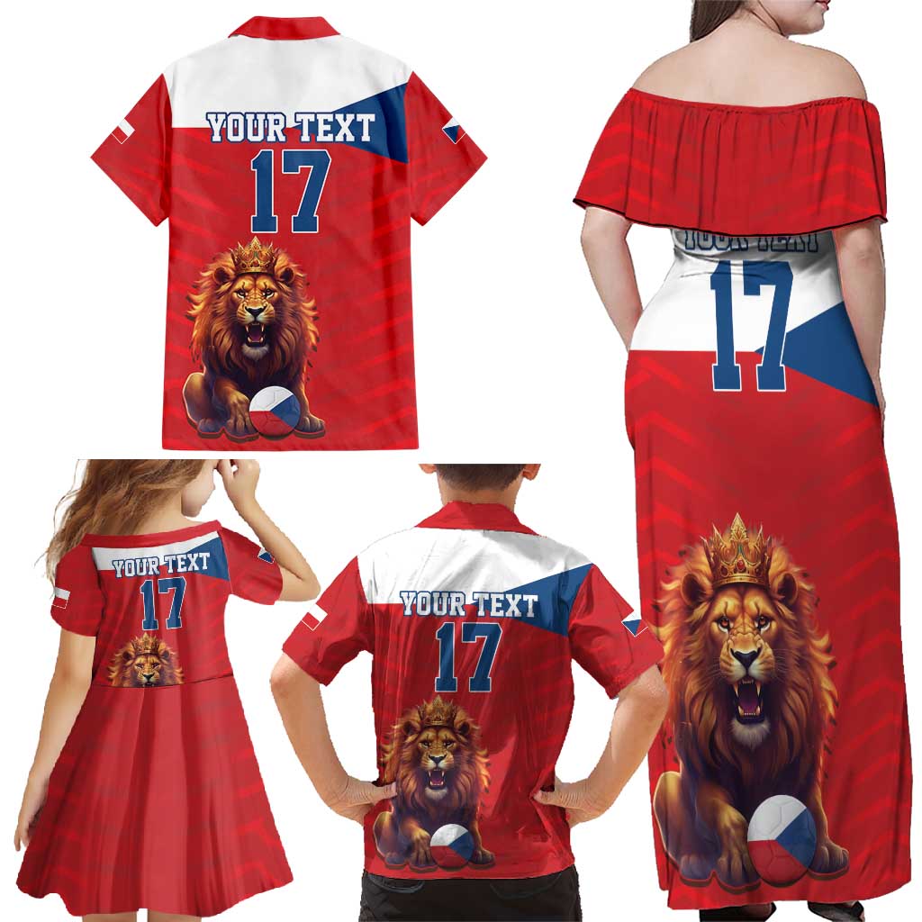 Custom Czech Republic Football Go Champions Family Matching Off Shoulder Maxi Dress and Hawaiian Shirt Sporty Style with Lion Mascot