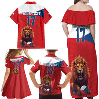 Custom Czech Republic Football Go Champions Family Matching Off Shoulder Maxi Dress and Hawaiian Shirt Sporty Style with Lion Mascot