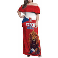 Custom Czech Republic Football Go Champions Family Matching Off Shoulder Maxi Dress and Hawaiian Shirt Sporty Style with Lion Mascot