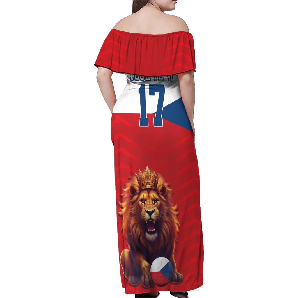 Custom Czech Republic Football Go Champions Family Matching Off Shoulder Maxi Dress and Hawaiian Shirt Sporty Style with Lion Mascot