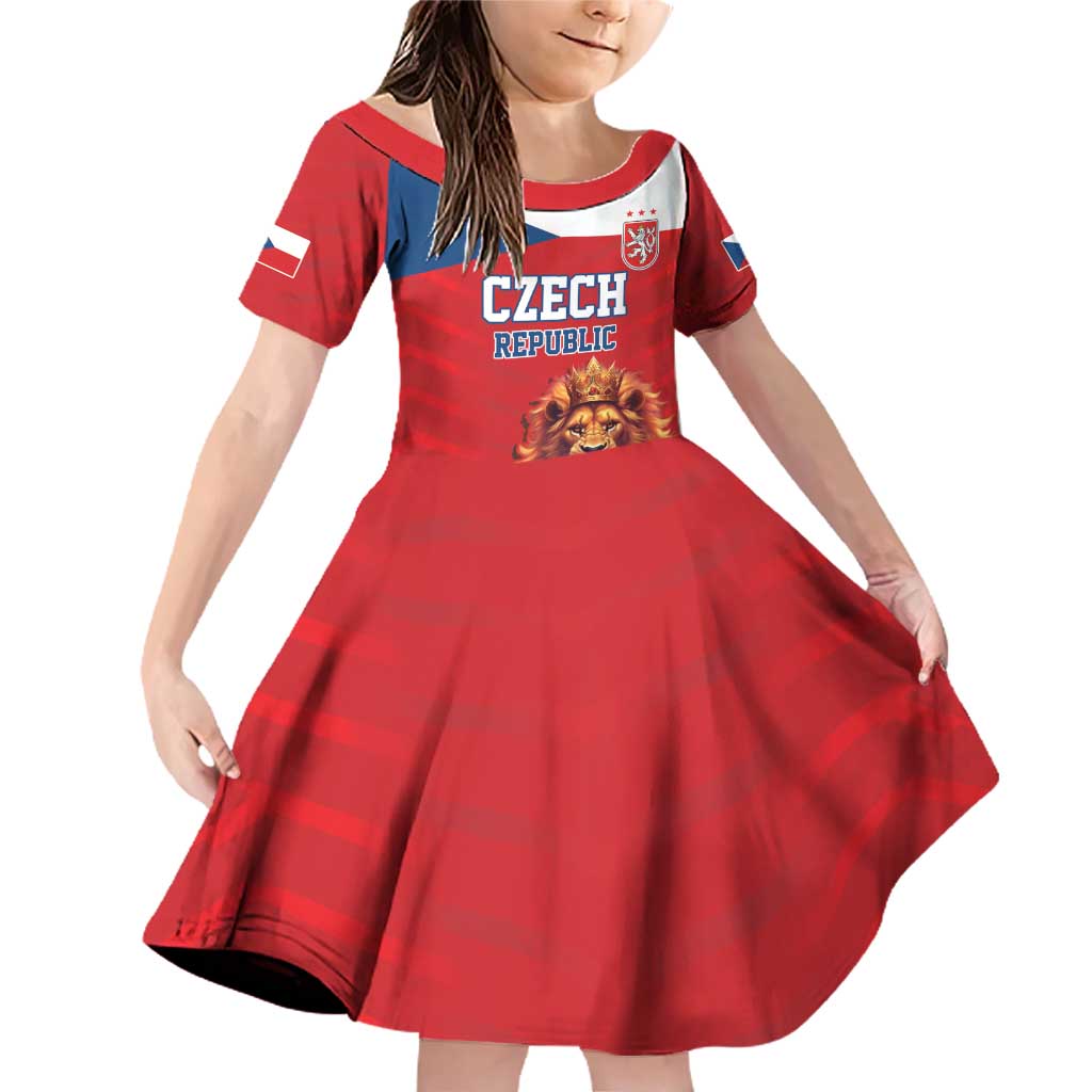 Custom Czech Republic Football Go Champions Family Matching Off Shoulder Short Dress and Hawaiian Shirt Sporty Style with Lion Mascot