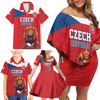 Custom Czech Republic Football Go Champions Family Matching Off Shoulder Short Dress and Hawaiian Shirt Sporty Style with Lion Mascot