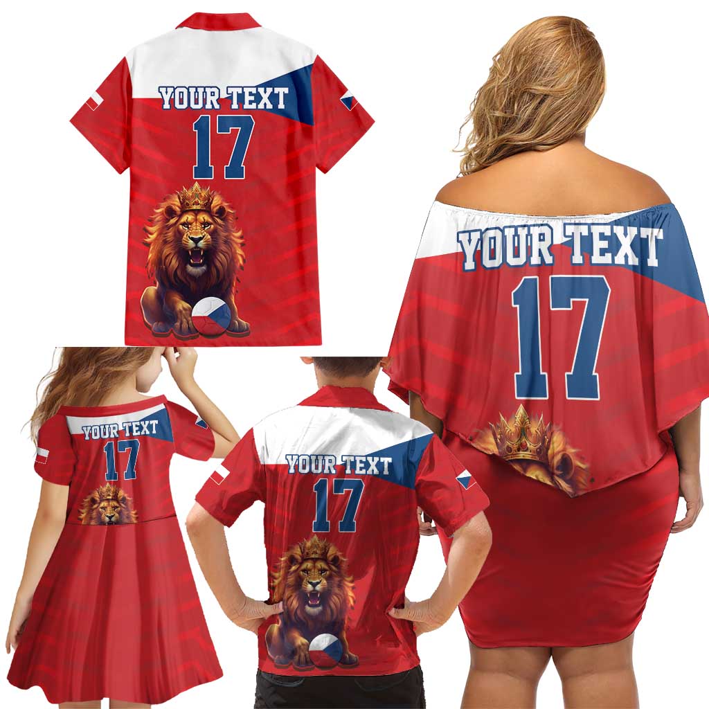 Custom Czech Republic Football Go Champions Family Matching Off Shoulder Short Dress and Hawaiian Shirt Sporty Style with Lion Mascot