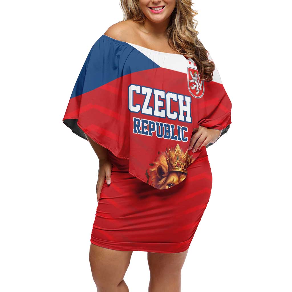 Custom Czech Republic Football Go Champions Family Matching Off Shoulder Short Dress and Hawaiian Shirt Sporty Style with Lion Mascot