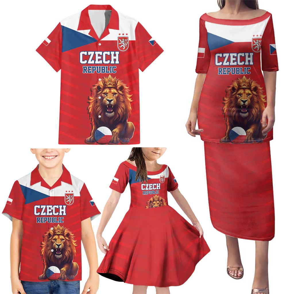 Custom Czech Republic Football Go Champions Family Matching Puletasi and Hawaiian Shirt Sporty Style with Lion Mascot