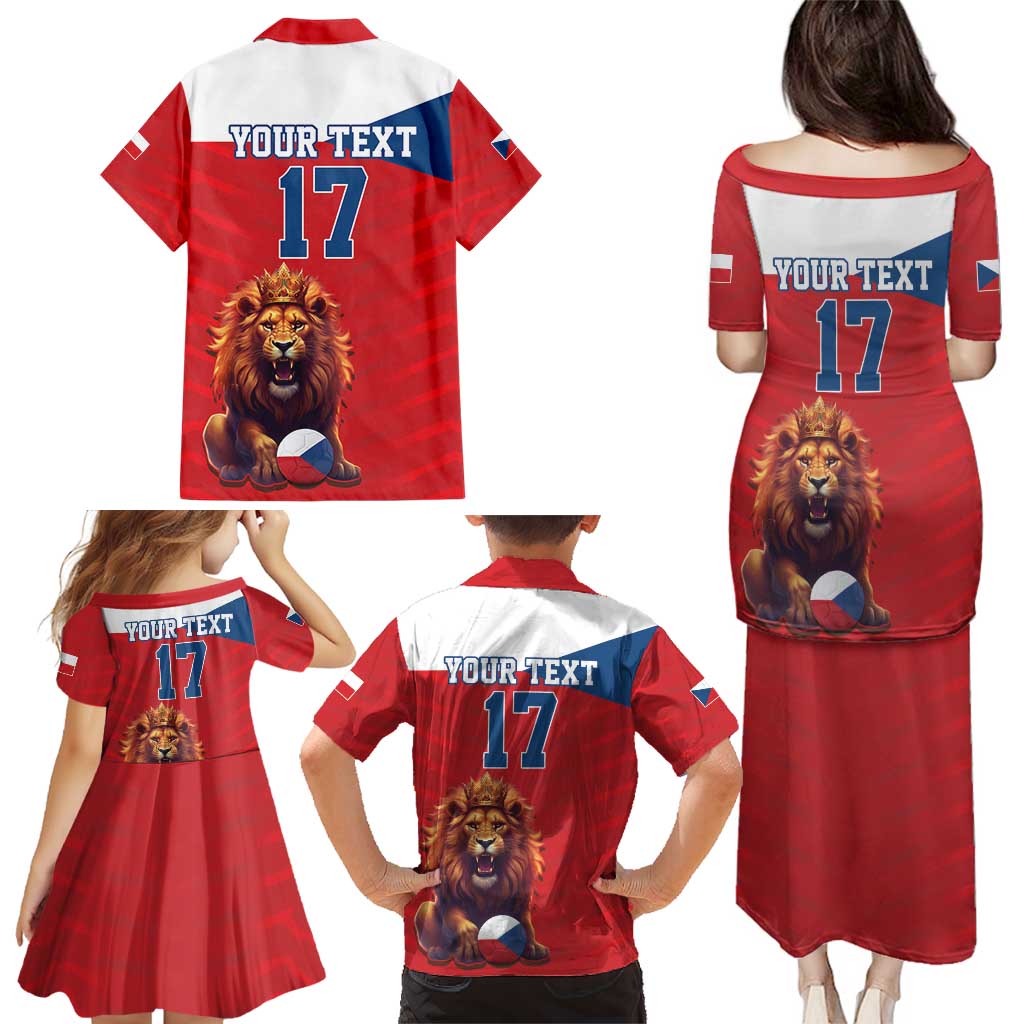 Custom Czech Republic Football Go Champions Family Matching Puletasi and Hawaiian Shirt Sporty Style with Lion Mascot