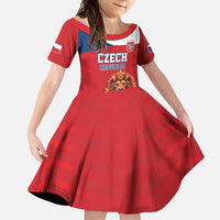 Custom Czech Republic Football Go Champions Family Matching Short Sleeve Bodycon Dress and Hawaiian Shirt Sporty Style with Lion Mascot
