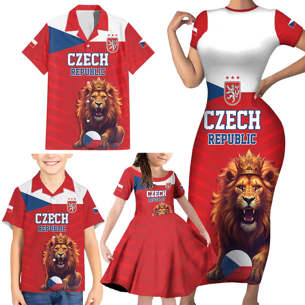 Custom Czech Republic Football Go Champions Family Matching Short Sleeve Bodycon Dress and Hawaiian Shirt Sporty Style with Lion Mascot