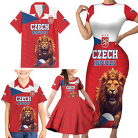 Custom Czech Republic Football Go Champions Family Matching Short Sleeve Bodycon Dress and Hawaiian Shirt Sporty Style with Lion Mascot