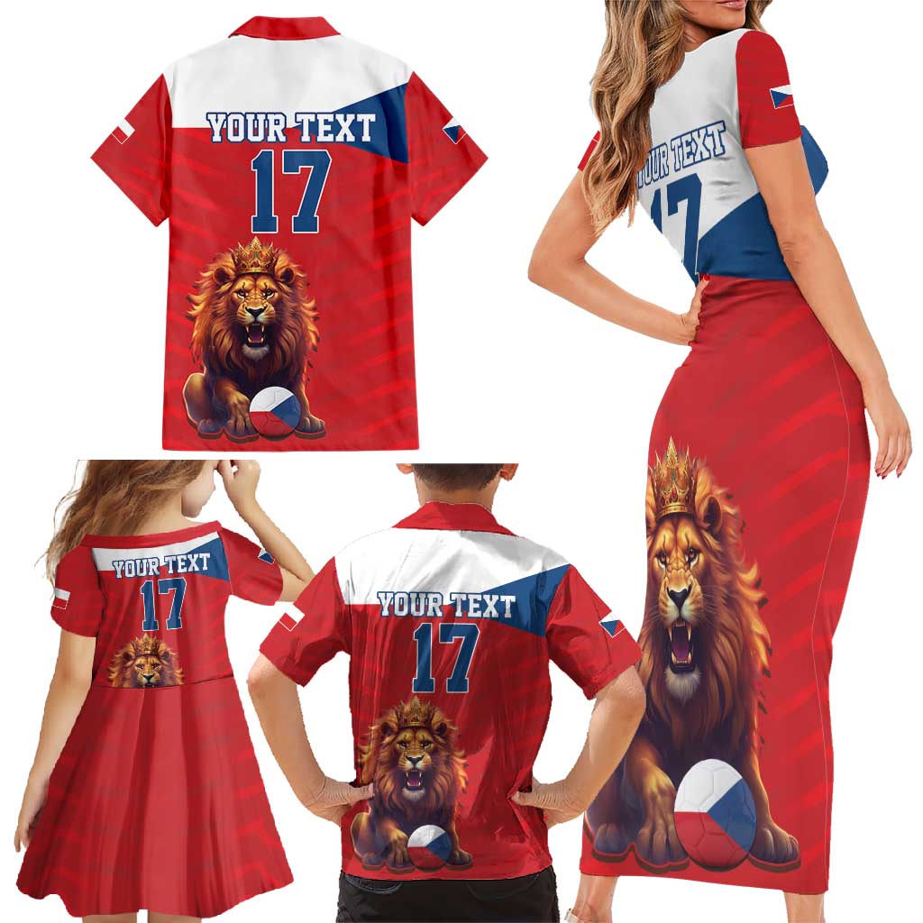 Custom Czech Republic Football Go Champions Family Matching Short Sleeve Bodycon Dress and Hawaiian Shirt Sporty Style with Lion Mascot