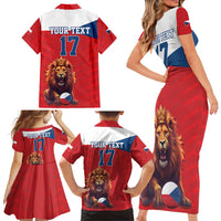 Custom Czech Republic Football Go Champions Family Matching Short Sleeve Bodycon Dress and Hawaiian Shirt Sporty Style with Lion Mascot