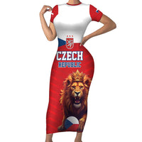 Custom Czech Republic Football Go Champions Family Matching Short Sleeve Bodycon Dress and Hawaiian Shirt Sporty Style with Lion Mascot