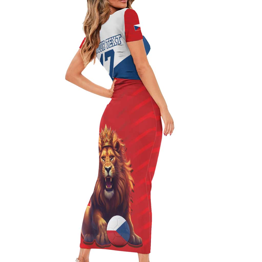 Custom Czech Republic Football Go Champions Family Matching Short Sleeve Bodycon Dress and Hawaiian Shirt Sporty Style with Lion Mascot
