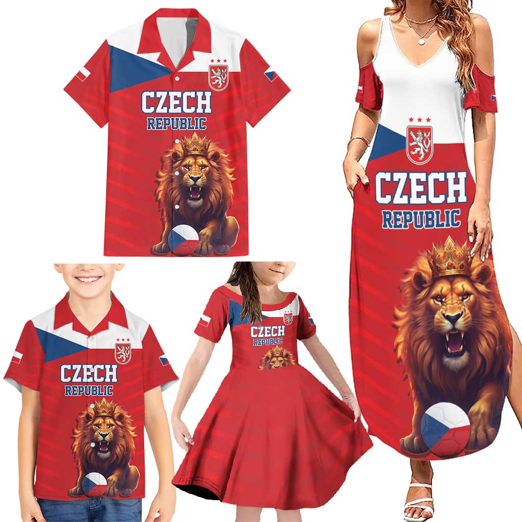 Custom Czech Republic Football Go Champions Family Matching Summer Maxi Dress and Hawaiian Shirt Sporty Style with Lion Mascot