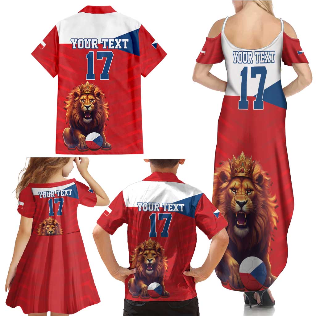 Custom Czech Republic Football Go Champions Family Matching Summer Maxi Dress and Hawaiian Shirt Sporty Style with Lion Mascot