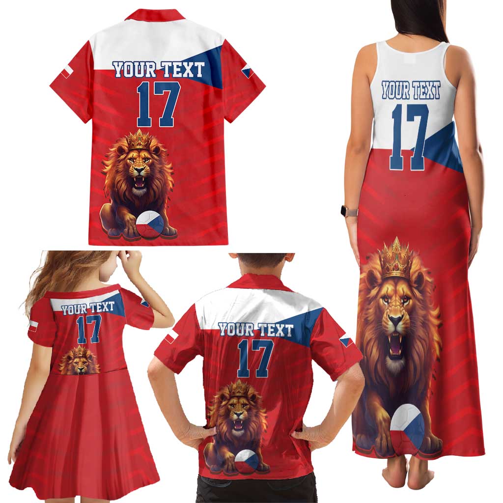 Custom Czech Republic Football Go Champions Family Matching Tank Maxi Dress and Hawaiian Shirt Sporty Style with Lion Mascot