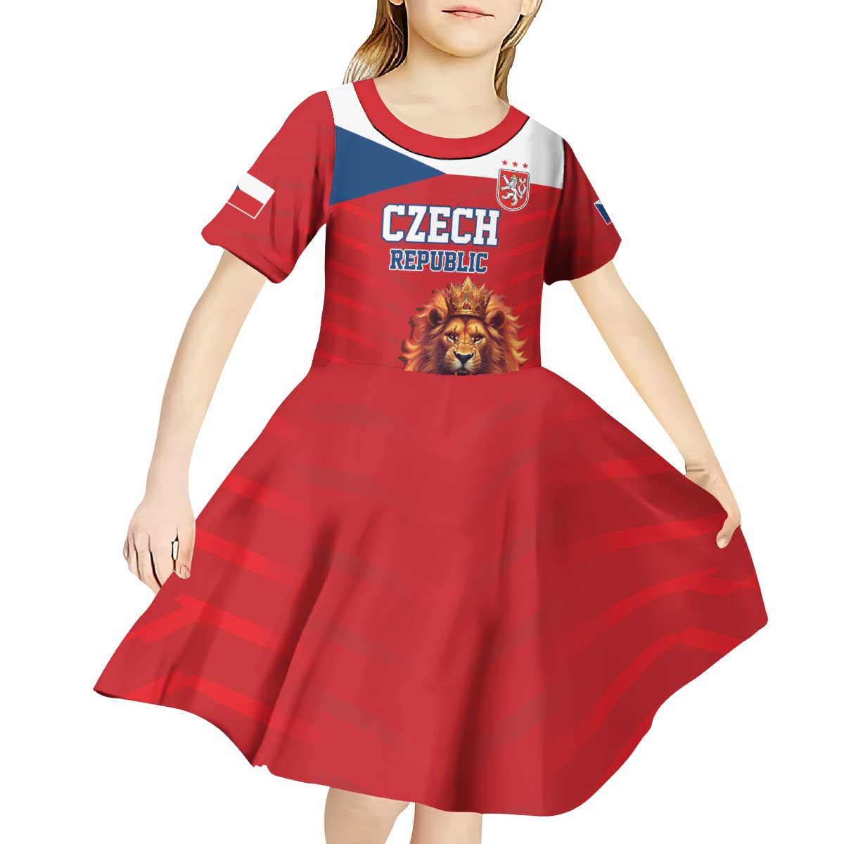 Custom Czech Republic Football Go Champions Kid Short Sleeve Dress Sporty Style with Lion Mascot