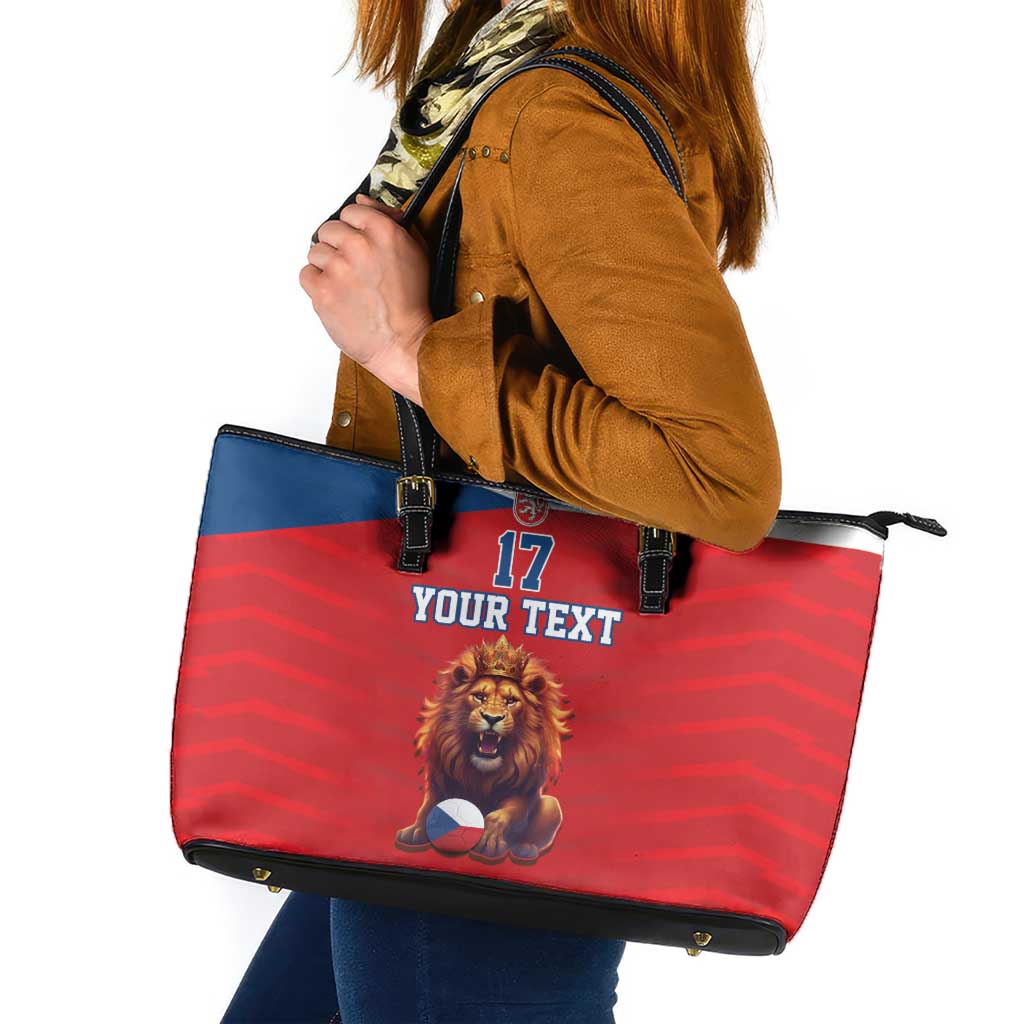 Custom Czech Republic Football Go Champions Leather Tote Bag Sporty Style with Lion Mascot