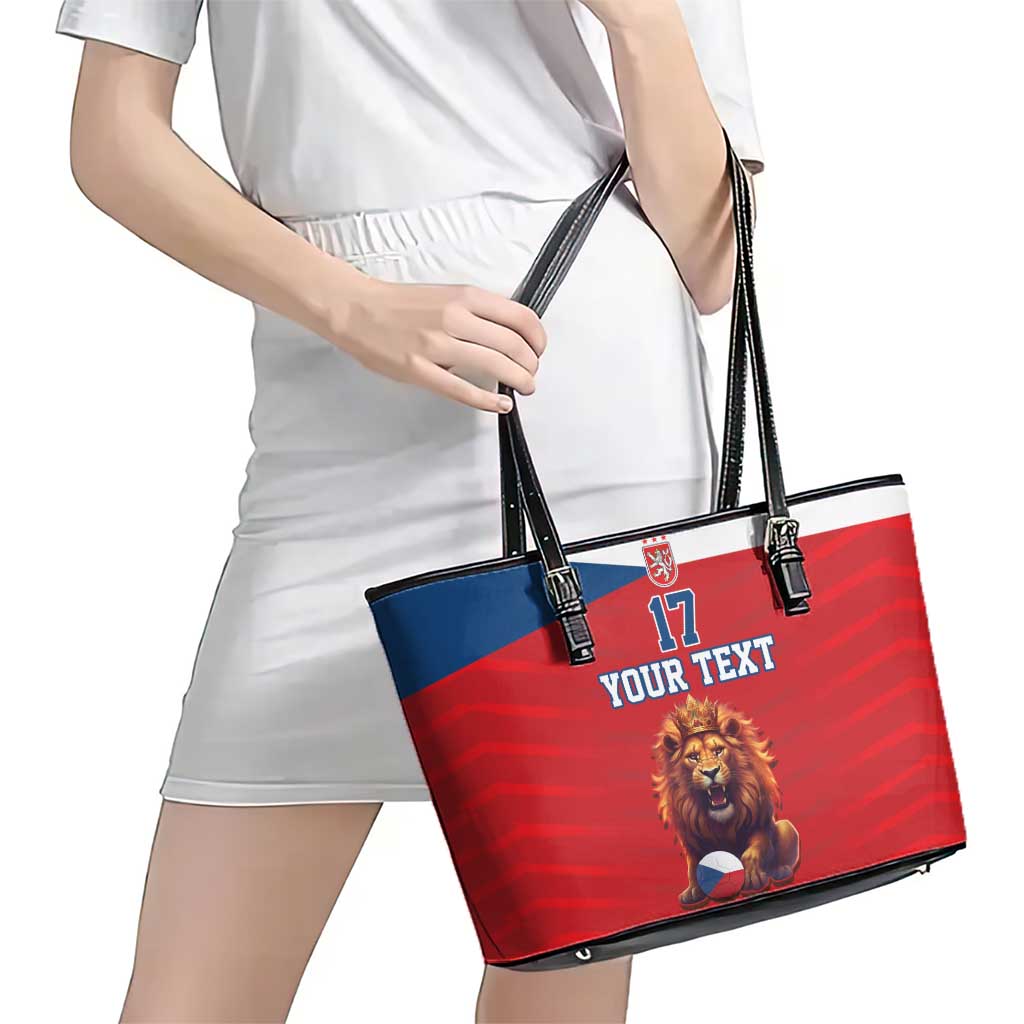 Custom Czech Republic Football Go Champions Leather Tote Bag Sporty Style with Lion Mascot