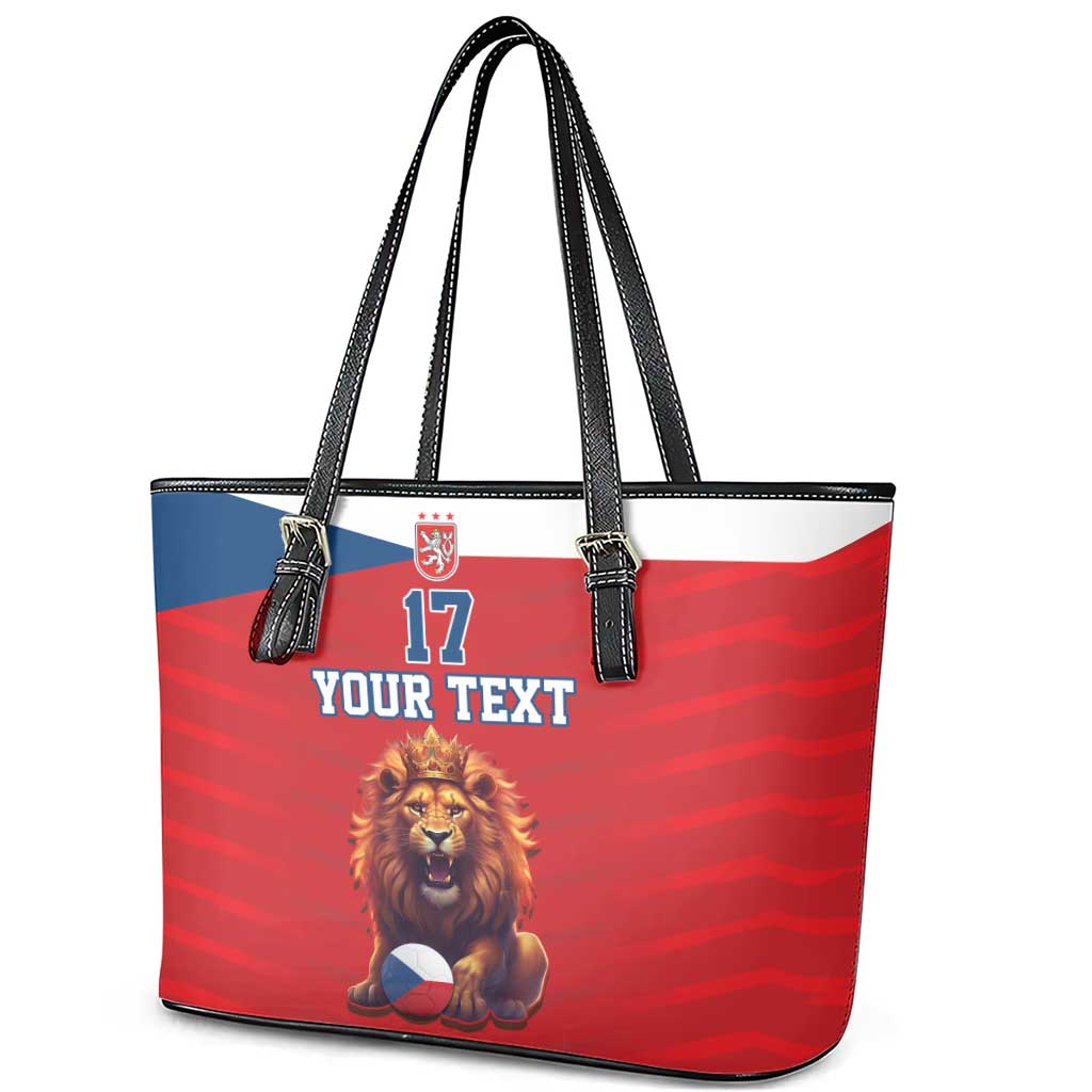 Custom Czech Republic Football Go Champions Leather Tote Bag Sporty Style with Lion Mascot
