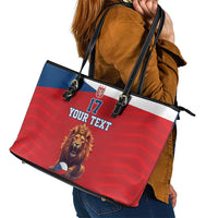 Custom Czech Republic Football Go Champions Leather Tote Bag Sporty Style with Lion Mascot