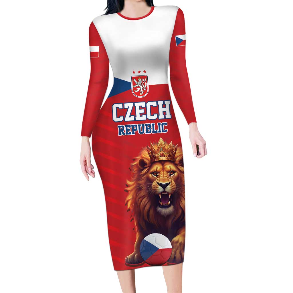 Custom Czech Republic Football Go Champions Long Sleeve Bodycon Dress Sporty Style with Lion Mascot